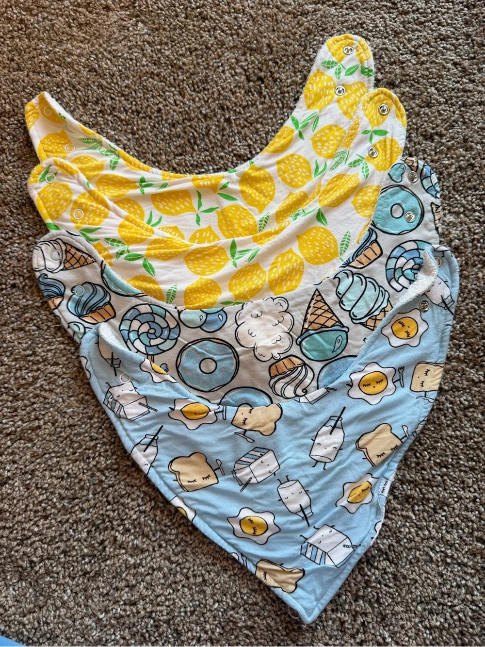 LITTLE SLEEPIES Bamboo Bandana Bib Bundle Lemons Breakfast Food Donut Ice Cream